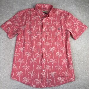Men's Huk Fishing Medium Performance Short Sleeve Button Shirt Palm Tree